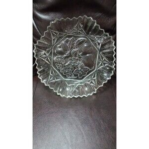 Vintage Federal Glass Pioneer Pattern Serving Bowl Clear Fruit Pressed Glass 10”